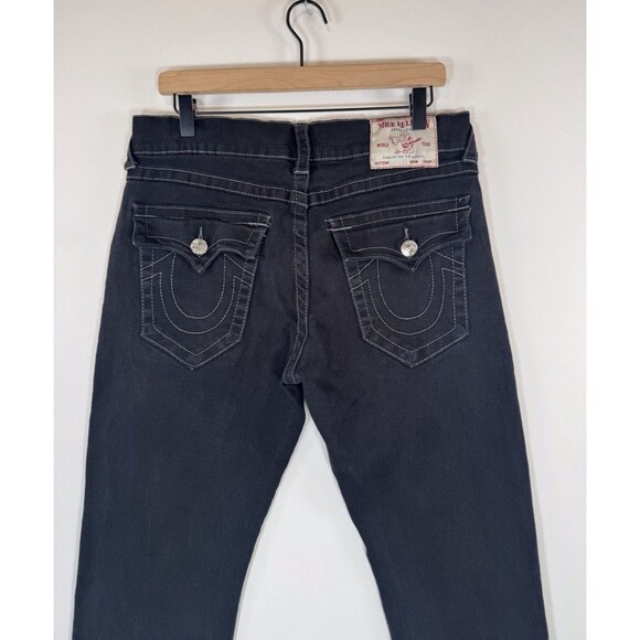 True Religion Men Jeans Black Ricky Relaxed Straight Flap Pocket Dark Wash 34x27 - Picture 12 of 15